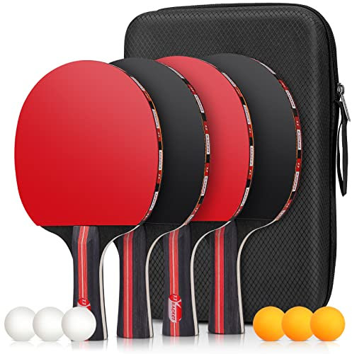 4Pack Tischtennis-Set, Tencoz Tischtennisschläger Tischtennis Schläger Ping-Pong-Set Trainings Tischtennis Schläger Set 4 Premium Tischtennis-Schläger + 6 Tischtennis-Bälle + 1 Tragbare Tasche