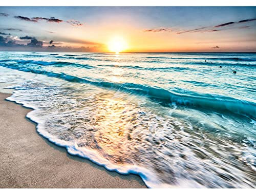 Runa Art Fototapete Strand Meer Sonnenuntergang 352 x 250 cm Vlies Tapeten XXL Moderne Wandtapete Wohnzimmer Schlafzimmer Orage Blau 9467011a