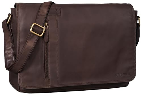 STILORD Nicolas Messenger Bag Leder Große Umhängetasche Laptoptasche 15,6 Zoll Aktentasche Business für Herren Damen Echtes Leder Farbe:matt - Dunkelbraun