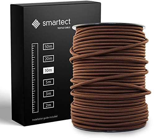 smartect Cable Textil en Color Marrón, Cable Electrico 3 Hilos de 10 Metros (3 x 0,75 mm²) Cuerda para Lampara con Revestimiento Textil para su Proyecto DIY