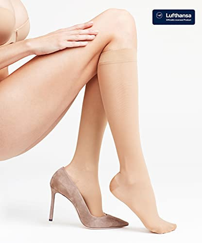 FALKE Damen Kniestrümpfe Energize 30 DEN W Kh transparent mit Kompression 1 Paar, Hautfarben Powder 4069, 37-38