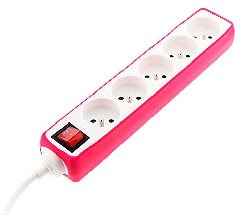 Multiprise 5 prises 16A 2P+T avec interrupteur et housse rose - Zenitech