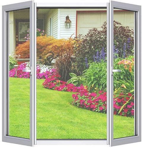 Cinkee Zanzariera Finestra Regolabile Fai da te 180x150 cm,Zanzariera Trasparente 2 pezzi | Zanzariera per Porte di Balconi e Giardini con Nastro-Adesivo, Senza Necessità di Forare,Bianco