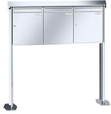 RENZ/Prisma / 3er Freistehende Briefkastenanlage Standbriefkasten / V4A-Edelstahl/Volumen 23 L/mit Fußplatten/Dein-Briefkasten.de
