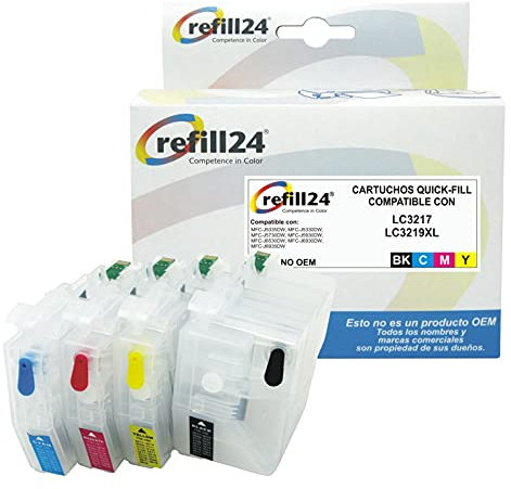 refill24 Nachfüllbare Patronen kompatibel mit Brother LC3217, LC3219, Schwarz und Farbe.