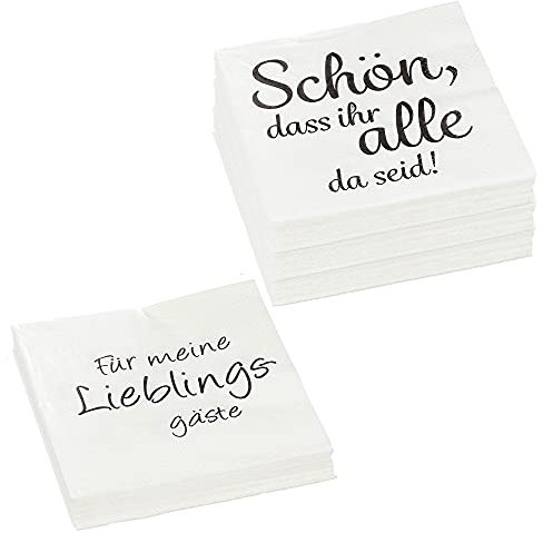 Servietten 80er Set (20/60) │2 Motive Sprüche Lieblingsgäste │3lagige Papierserviette 33x33cm │stoffähnlich Tuch Partyzubehör (80er Set Serviette Liebling (20/60))