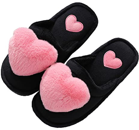Minetom Hiver Pantoufles Maison Pantoufles Mignon Cœur Peluche Chaussons Chaude Doublure Intérieur Chaussures Femme Douce Accueil Slippers A Rose 38/39 EU