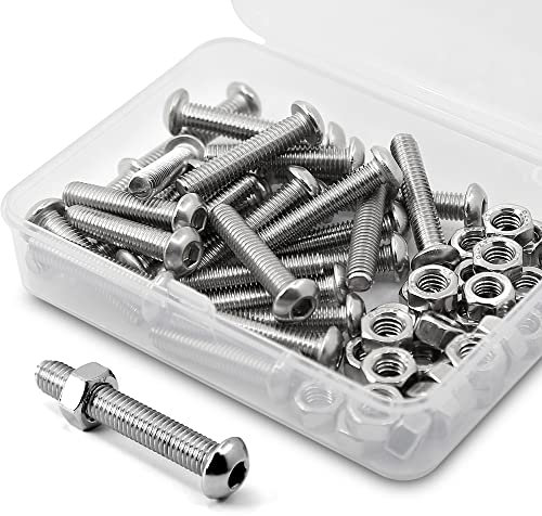 30 tornillos de cabeza redonda M6-1,0 x 30 mm, tornillos hexagonales y tuercas 304 de acero inoxidable 18-8