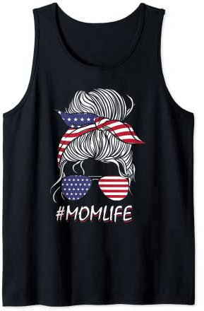 Mom Life Bandana mit amerikanischer Flagge, Leopardenmuster Tank Top