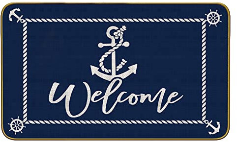 Mingnei Nautical Welcome Anchor Doormat Door Mat for Home Boat Entrance, Lake House Floor Mats for House Front Indoor Inside Outdoor Outside Entryway Rug 30 x 17 Welcome Mat