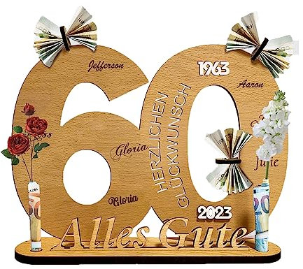 Holzschild Gästebuch Geburtstag Holz - 60. Geburtstag Geldgeschenk Holz -2024 Geburtstag Jubiläum für Jahre Mann Frau Holz Schild Gästebuch -60 Geburtstag Deko -Gästebuch Geburtstag als Geschenk (60)