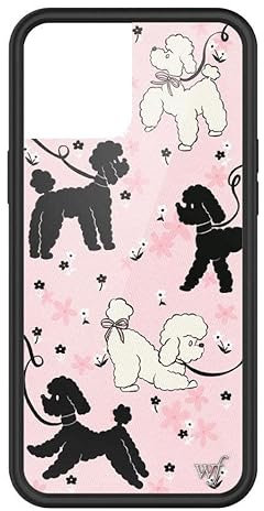 Wildflower Hüllen – Pudel-Doodle-Hülle, kompatibel mit Apple iPhone 12 Pro Max, Rosa, Hunde, Weiß, Schwarz, niedlich, trendig – schützender schwarzer Stoßfänger, 1,2 m Falltest zertifiziert, kleines