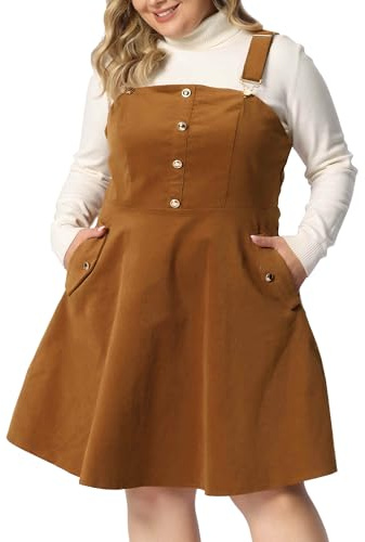 Agnes Orinda Oversize-Oversize-Kleid, Cord-Latzhose, kurzes Kleid für Damen, verstellbarer Riemen, Strapsrock