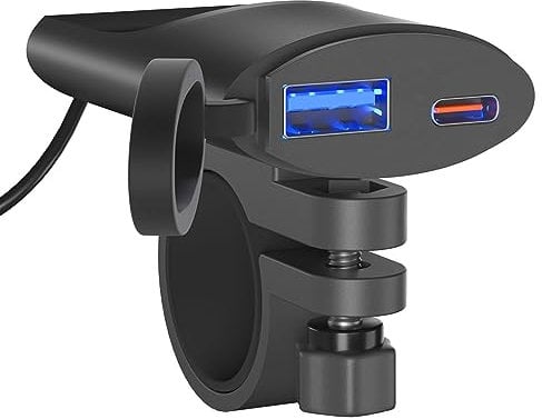Motorcycle USB Socket Waterproof - 30W PD Type-C & Quick Charge 3.0 USB-A Dual Ports, Motorbike Phone Charger Adapter Kit for GPS or Camera, Compatible with DC 12V-24V Motorcycles, Camper Car, Boat