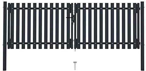 Homgoday Doppelflügel Zauntor Stahl 306x125 cm Anthrazit Model146350