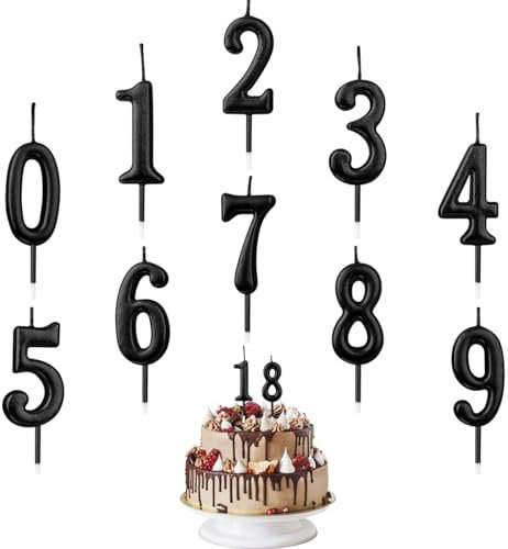 Geburtstag Zahl Kerzen,10 Stück Kuchenkerzen,Nummer 0 bis 9,Cake Topper Dekoration für Geburtstagsfeier (Schwarz)