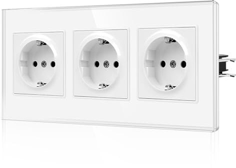 CNBINGO Schuko Steckdose mit Krallen - Dreifach Wandsteckdose mit Glasscheibe - 16Amp EU-Standard Steckdose Unterputz mit Kindersicherung - 3 Fach Weiß