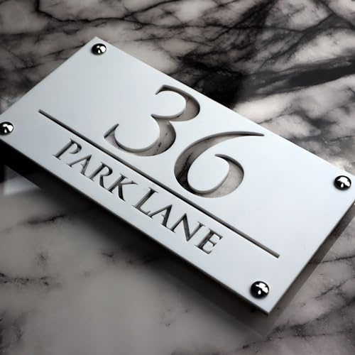 K SMART SIGN | LUXE H3 F32 | House Numbers Plaques House Numbers Door Laser Signs Number Name Personalised Plaques For Outside 3D Laser Cut acrylic Mirrored Marble (Matt White & White Marble)