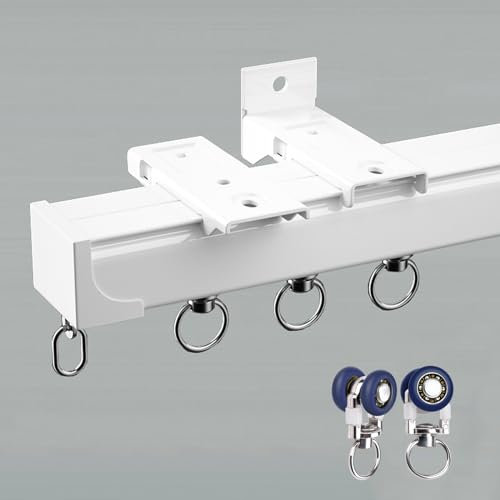Schiene Metall Aluminium Vorhangschiene, Schwerlast Gardinenschienen Stangensystem, Decken- Und Wandmontage, Mit Leisen Rollen Und Zubehör, Für Fenster, Dusch-Raumteilerschiene，Gerade Vorhangschiene (