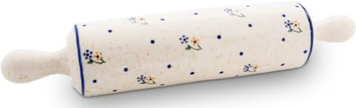 Bunzlauer Keramik Rouleau à pâtisserie 31,6 x 6,5 cm – Poignées ergonomiques, entièrement en céramique, sans axe, décor 111