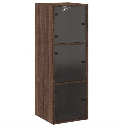 vidaXL Wandschrank, Hängeschrank mit Glastüren, Schrank mit Stauraum für Wohnzimmer, Küchenschrank Badschrank Wandmontage, Modern, Braun Eichen-Optik