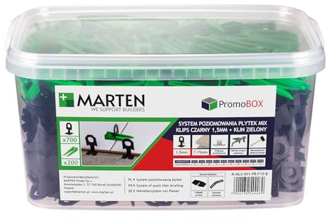 MARTEN Fliesen Ersatzclips für Nivelliersystem Keile Fliesendicke 7-15 mm Fliesen Verlegehilfe Fugenbreite 1mm 1,5 mm 2mm 3mm Zange (1,5MM, 900 Laschen 200 Keile)