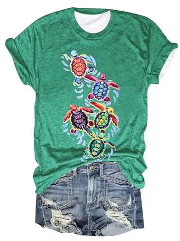 HOOUDO Sonderangebote Schnäppchen Modisches Damen-T-Shirt mit Rundhalsausschnitt und kurzen Ärmeln, Schildkröten-Print Pullover Rückenfrei Damen-Druck, Lockerer V-Aussch Meine Bestellungen Anzeigen