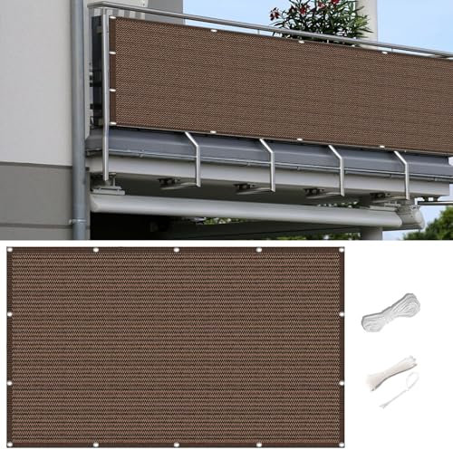 Sichtschutz Balkon 0.9 x 8 m mit Windschutz Und Sonnenschutz Wind- Und Uv-Schutz Balkon Sichtschutz Sonnensegel mit Ösen Und Kabelbinder für Den Gartenzaun, Braun