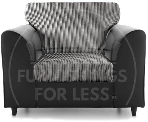 Furnishings For Less UK Luxor Jumbo Cord Sofa Black and Grey, Fullback Armchair Single Seater (Armchair)