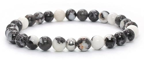 Echtes Black White Zebra Jaspis Edelstein Armband mit 6mm Perlen - verschiedene Längen - Heilstein Schutzstein Talisman Glücksbringer Geschenk (Bl. Wh. Zebra, 14CM)