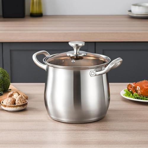 PETSTIBLE Olla de gran capacidad para cocinar al vapor y cocinar Olla de acero inoxidable sin níquel con tapa curvada olla de sopa de tambor