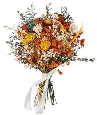 DADEA Bouquet di Fiori Secchi Arancioni, 16,93 Pollici Fiori Secchi Autunnali per Vaso, Fiori Secchi Realistici per Decorazione, Composizione Floreale Autunnale, Fiori Secchi per