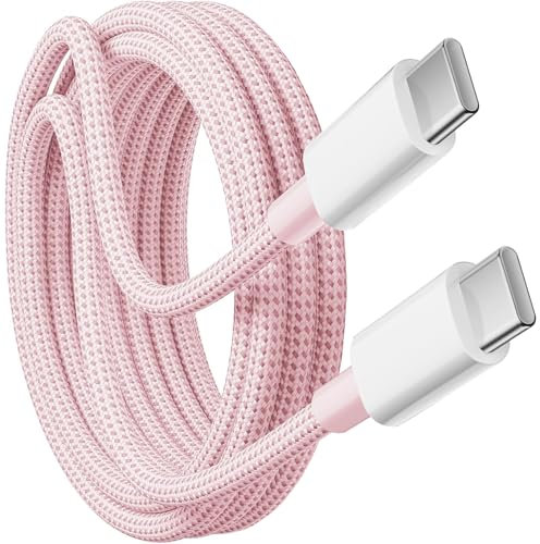 KP TECHNOLOGY 60W Fast Charger Cable For iPhone 16e / iPhone 16 / iPhone 15 / Pro/Plus/Pro Max For iPad Pro/Air/Mini, Nylon Braided Charging Cable, USB C to C Charger Cable (PINK, 1M)
