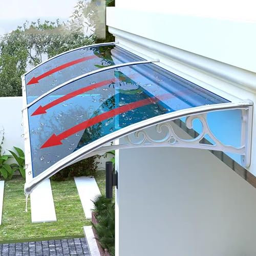 Vordach Haustür Überdachung,Haustürvordach Pultvordach aus 2.5mm Dicke Polycarbonat,UV-Schutz vor Regen und Schnee Türvordach,Weißer,Schwarzer oder Grauer Rahmen Optional (80x260cm/32x102,White)