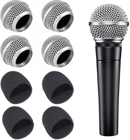 PMELCXD Bonnette Micro Métallique Universelle – Ensemble de 4 Têtes Micro pour diverses Marques de Prestige et Autres modèles - Accessoires de Remplacement avec Éponges Internes Noires