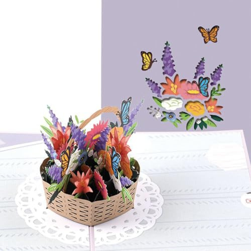 KOLZEMV Pop-Up Karte Schmetterlinge auf Blumen - 3D Geburtstagskarte für Frau, Freundin & Mutter (Ich Denke an Dich, Gute Besserung, Hochzeit) - Glückwunschkarte zum Geburtstag für Geldgeschenk