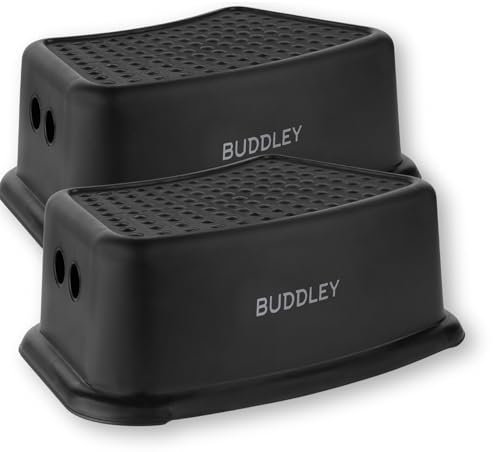 BUDDLEY Trittstufe Schwarz Set (2X) - Trittstufe Kinder - Hocker Badezimmer - Küchenstufe Trittstufe - Kinderstufen - Badezimmerhocker - Trittstufe