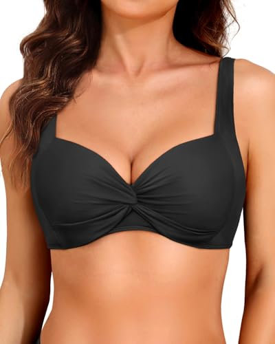 Damen-Bikinioberteil mit Bügel – Push-Up-Badeanzug mit gepolstertem BH, Schwarz, 18 Plus