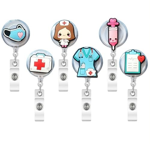 IKOPFLN Lot de 6 porte-badges d'infirmière rétractables pour infirmières et médecins - Porte-badge rétractable pour infirmière - Avec clip - Cadeaux pour infirmières