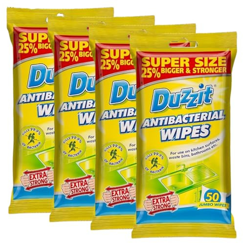 Extra Strong Antibacterial Wipes | Kills 99.9% of Bacteria, Eliminates Odour | Multi-Surface Cleaner for Kitchen, Bathroom, Floors & Worksurfaces | 4 Pack (200 Jumbo Wipes)