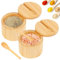 Wvu & Wvo 2 botes de sal de bambú, 6 oz con tapa giratoria magnética y cuchara, tarro de especias de madera para cocina, almacenamiento de sal, pimienta, hierbas, especias