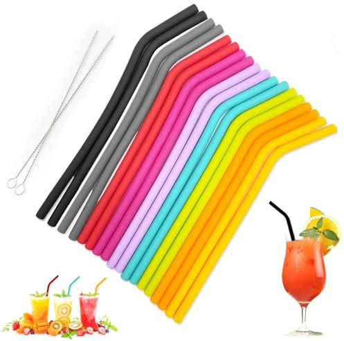 18 Pcs Silicone Reusable Straws, Bend Reusable Straws Drinking with 2 Cleaning Brushes, Colorful Silicone Straws, Flexible Drinking Straws for Adults, Kids, Smoothies, Cocktails (Multicolor)