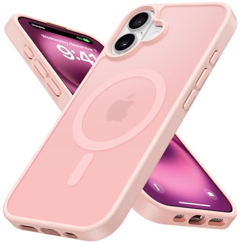 Cover Magnetica per iPhone 16 Plus 6,7 Pollici Compatibile con MagSafe, Custodia Traslucida Opaca Bumper Sottile Antiurto Glassata Cellulare Case Anti Impronte, Rosa
