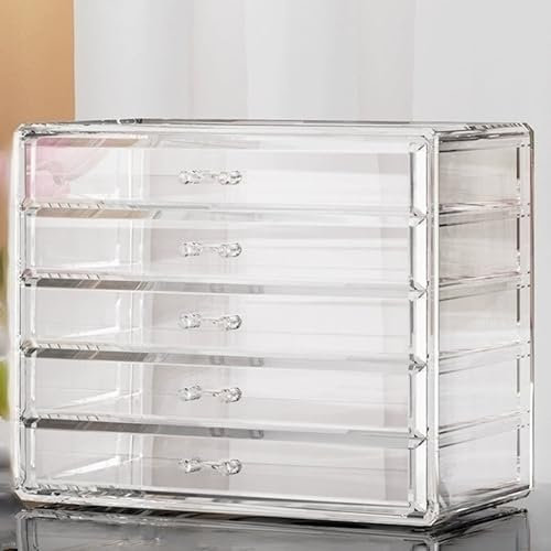 JIAMIAN Cajones De Plástico Transparente, Caja De Almacenamiento De Escritorio, Caja De Almacenamiento De Oficina De Gran Capacidad, Con Compartimentos y Cinco Cajones, Adecuada Para Oficinas