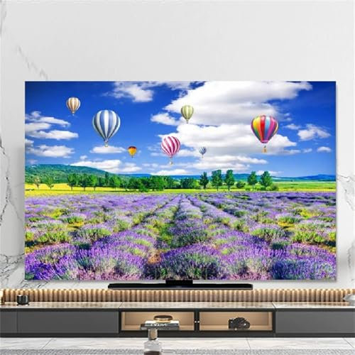 Hixingo Housse de Protection Télévision, Motif Lavande 3D Housse Protection Écran TV/Ordinateur/PC 32-80inch Élastique Anti Poussière Respirant Lavable (Montgolfière,55inch)