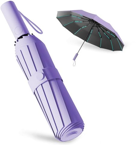 Paraguas Repel Umbrella Windproof Travel Umbrellas for Rain - Easy Auto Open Close, Durable & Compact Umbrella, Strong Fiberglass Frame (Morado)