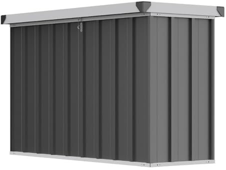 Warmiehomy 350L Metal Garden Storage Box with Padlock, Lockable Outdoor Storage Box Waterproof, Extra Large Garden Boxes for Tools, Cushion, 117.5x50x74.5cm, Carbon Black