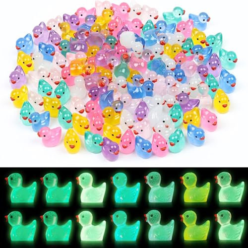 DiULi Mini Enten Harz, 120 Stück Mini Leuchtend Enten Mini Resin Ducks, Figuren Miniatur Tier für Hausgartendekoration und Osternparty Geschenk, Mini Duck