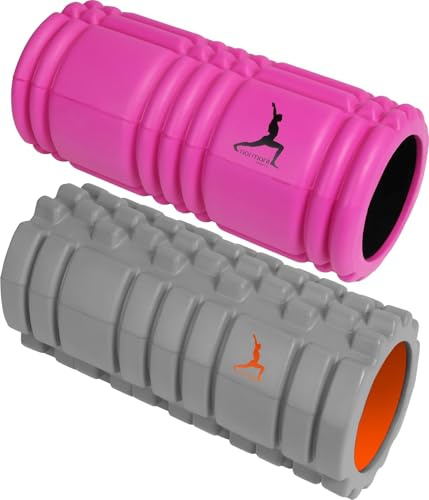 Fitnessrolle zur Selbstmassage Faszienrolle Faszien-Training Sportrolle Massagegeerät für Muskelentspannung, Fitnessstudio, Pilates oder Yoga Farbe 1 x Grau / 1 x Pink