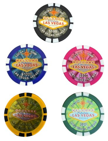 Las Vegas Poker Chip Refrigerator Magnets Set of 5, Casino Souvenir | Casino style set for poker night, game room, man cave; Nevada gift for poker players